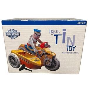 Harley Davidson Xonex 1950's Police Side Car Wind-up Tin Toy